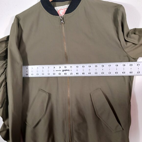 Gianni Bini Dark Khaki Jacket W/Ruffled Back & Sleeves, Size Medium, Utility - Picture 12 of 16